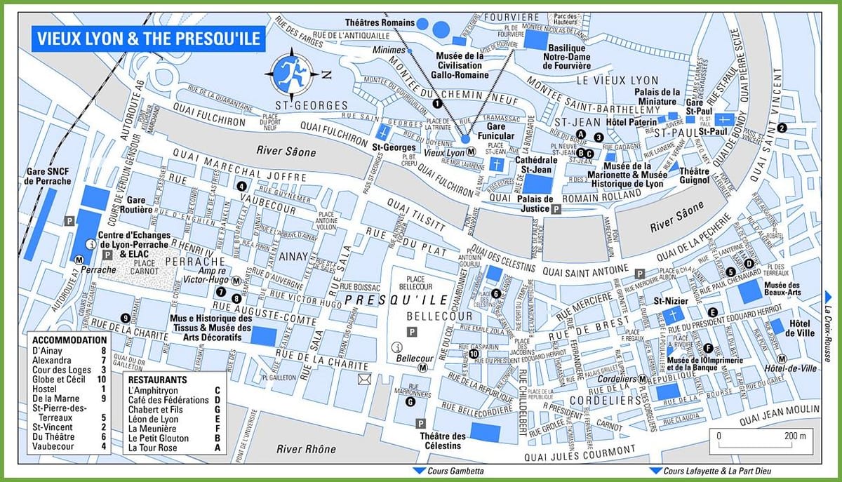 gamla bænum Lyon frakklandi kort