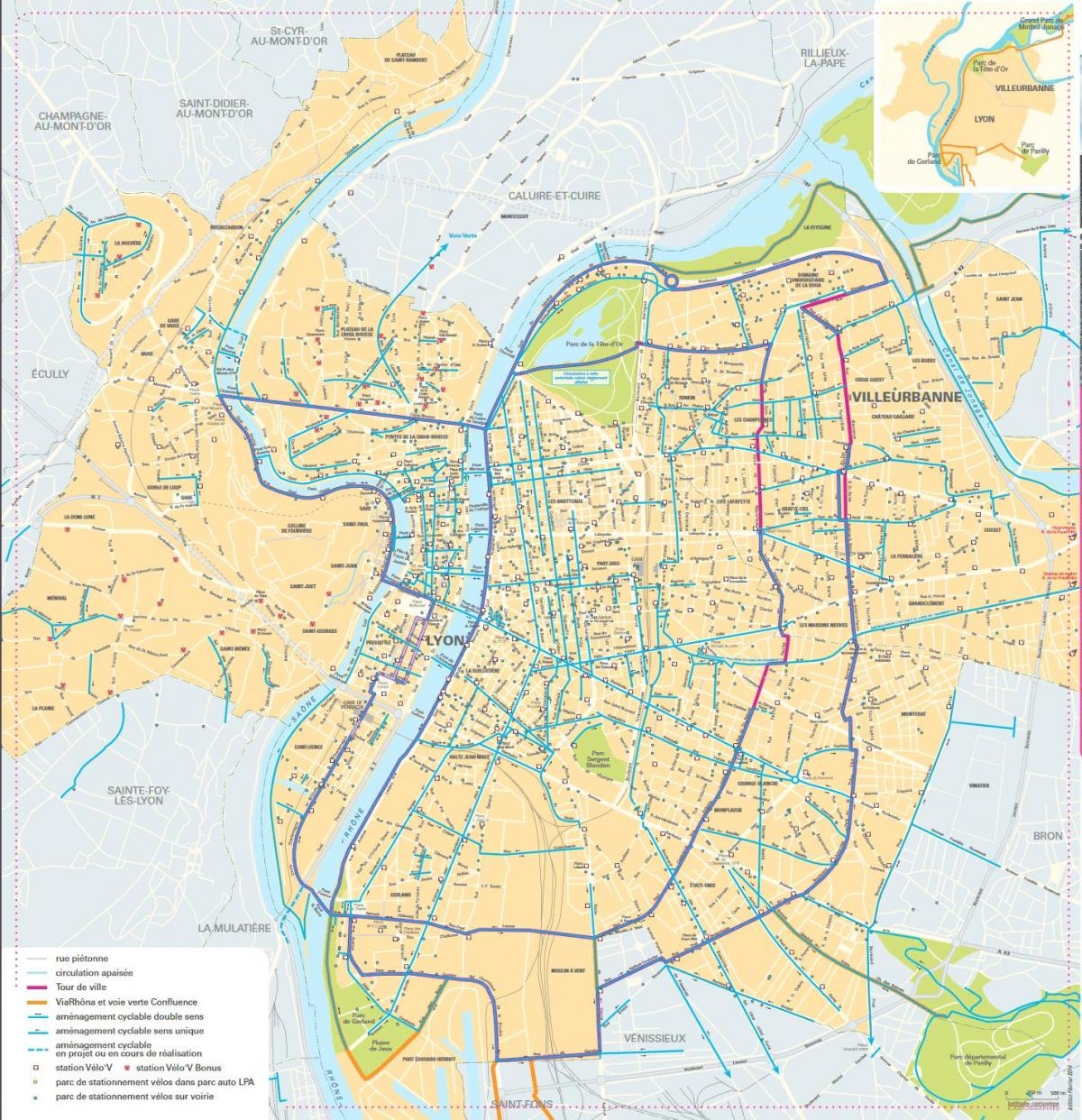 kort af Lyon hjólinu