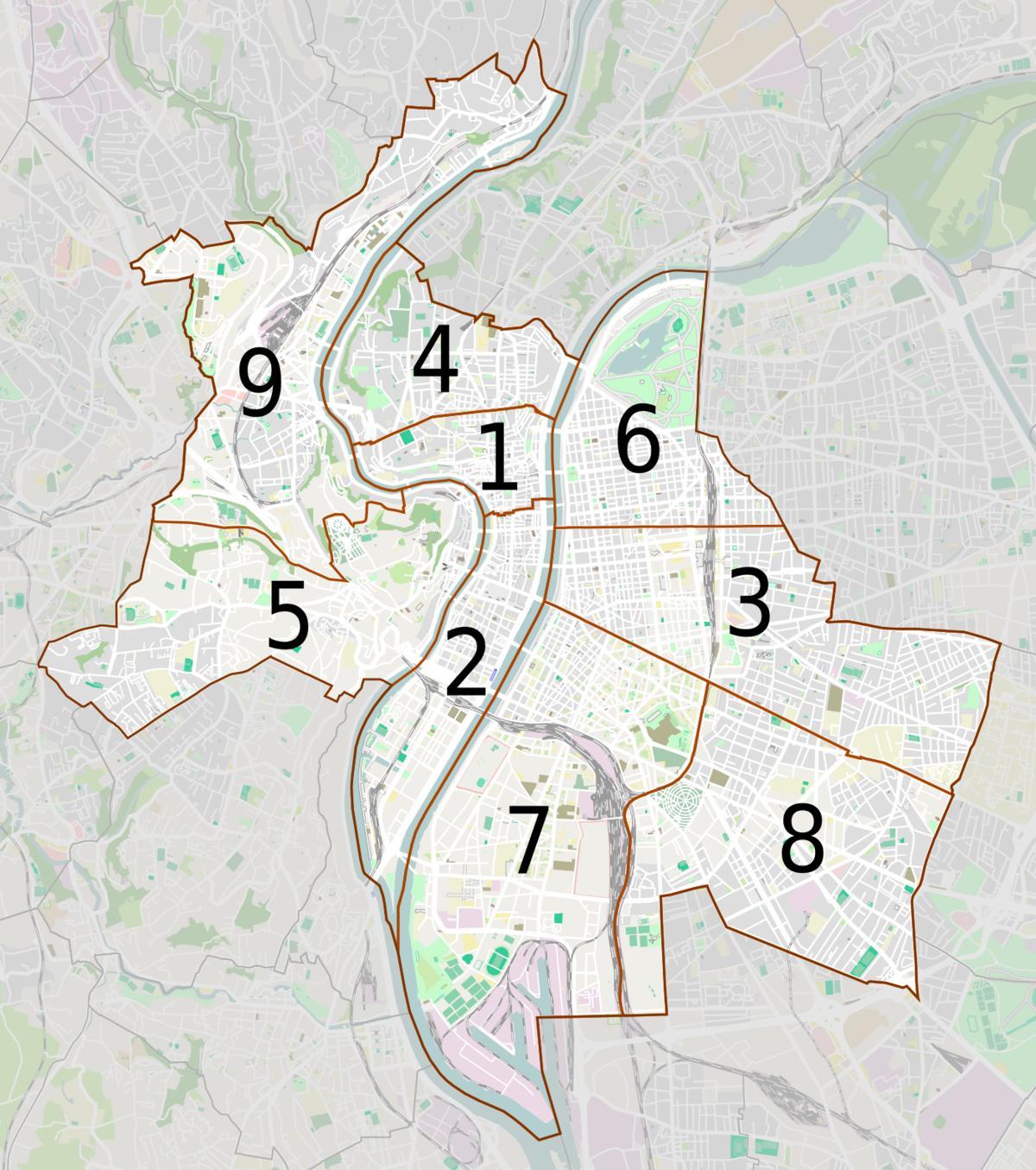 kort af Lyon hverfið