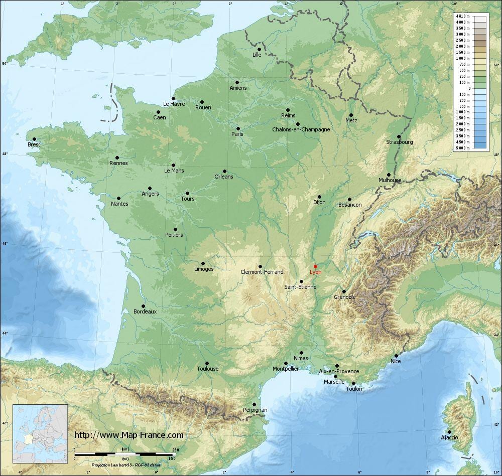 Lyon frakklandi borg kort