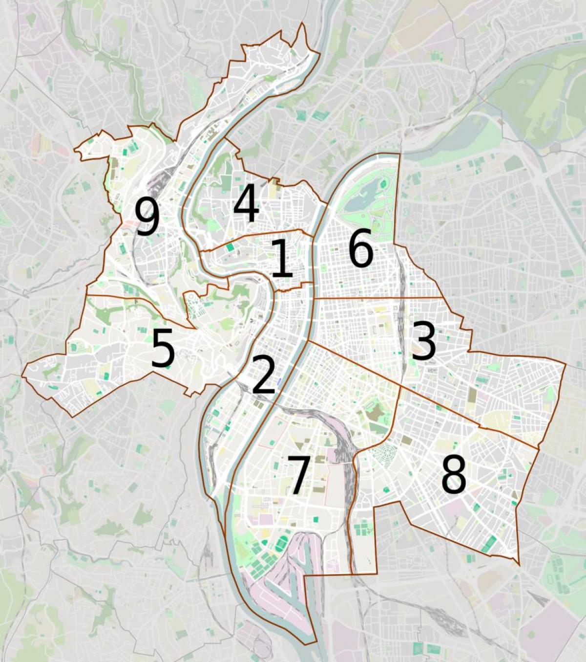 kort af Lyon hverfi