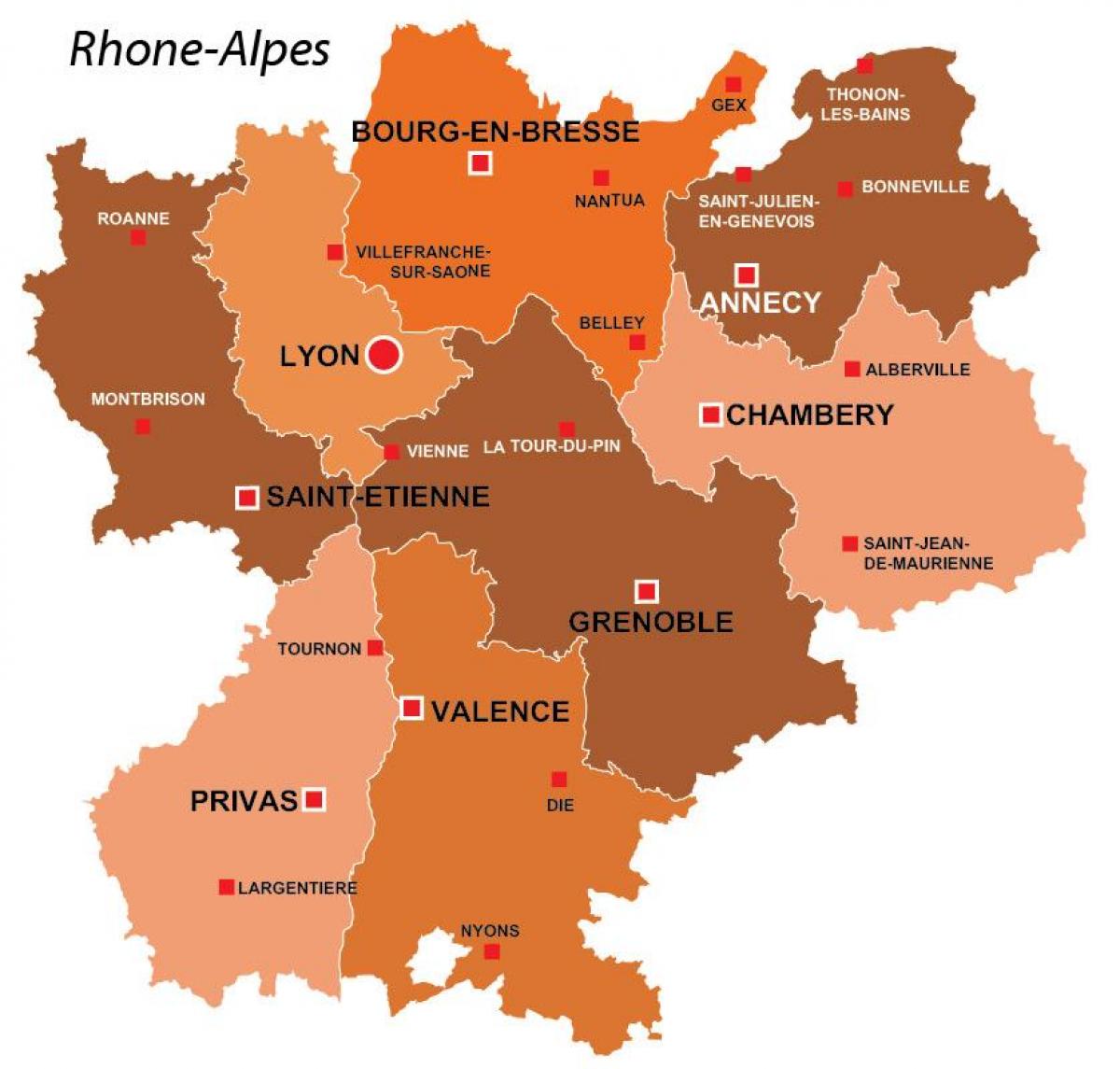 Lyon svæðinu frakklandi kort
