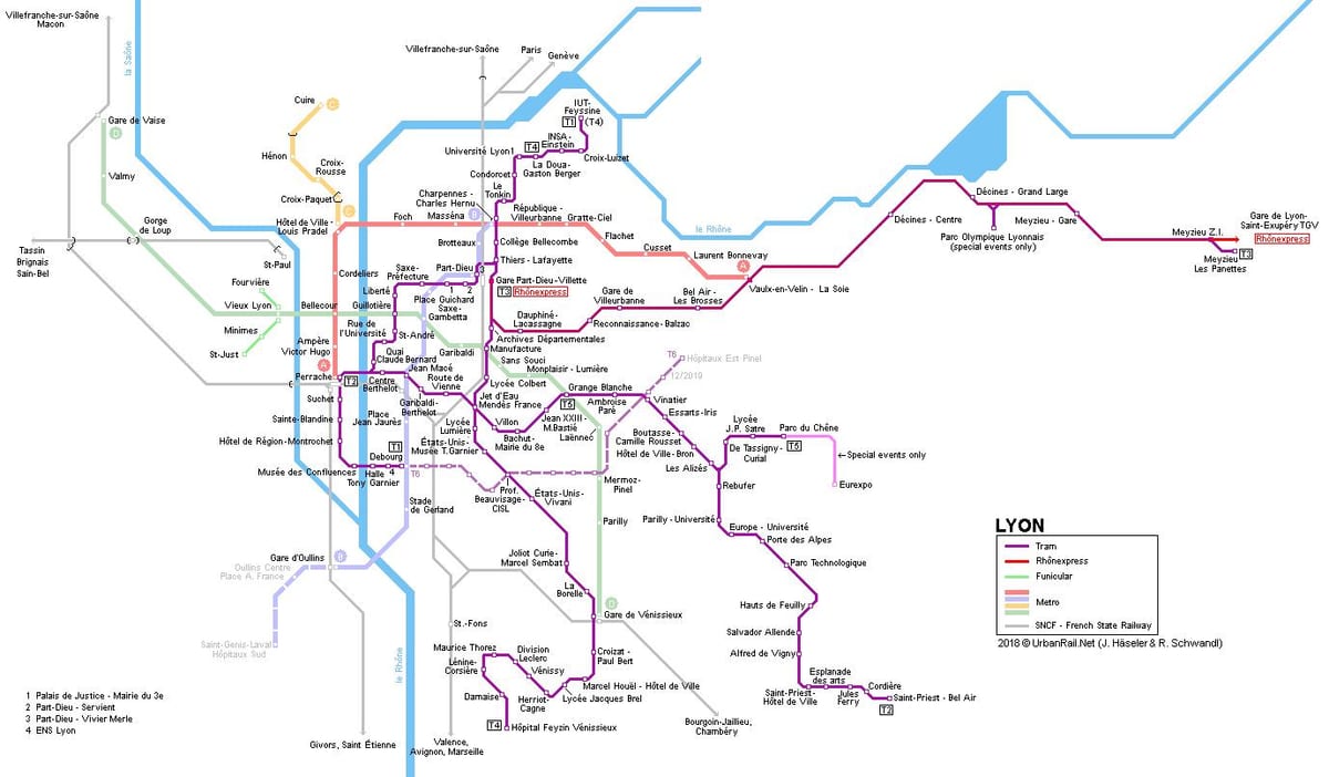 kort af rhone tjá Lyon
