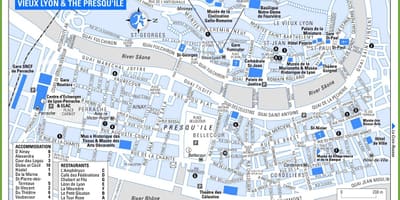 Kort af gamla bænum Lyon frakklandi