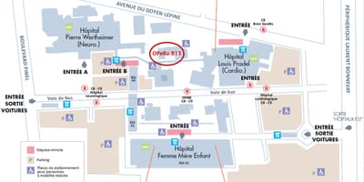 Kort af Lyon sjúkrahús